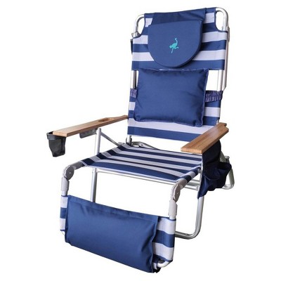 Ostrich Deluxe Padded 3-N-1 Outdoor Lounge Reclining Beach Chair, Striped Blue