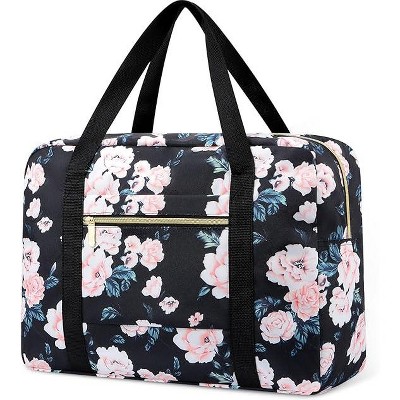 Travel bag foldable, suitable for men and women's lightweight handbags,Black Pink Floral