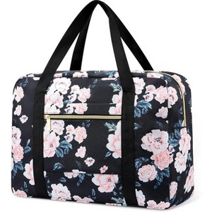 Travel bag foldable, suitable for men and women's lightweight handbags,Black Pink Floral - 1 of 4