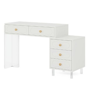 Resenkos Computer Desk, Office Desk, Study Desk,5-Drawer Computer Desk with Transparent Acrylic Base and Legs,White - 1 of 4