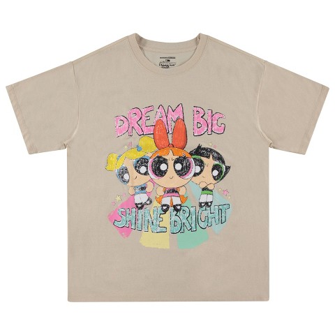 The Powerpuff Girls Ladies Powerpuff Girls Classic T-Shirt - Powerpuff Fitted Classic T-shirt - Blossom Bubble and Buttercup Shirt (Light Pink, Small)