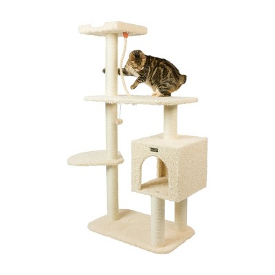 57" Beige Faux Fur and Sisal Cat Tree with Condo