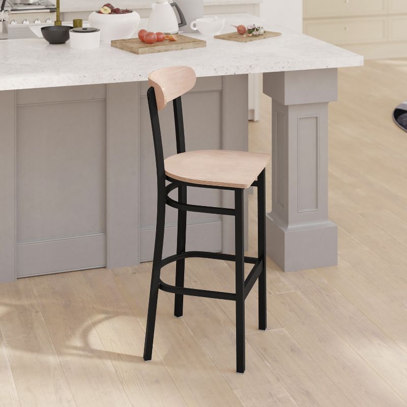 Emma and Oliver Industrial Barstool with Rolled Steel Frame and Solid Wood Seat - 500 lbs. Static Weight Capacity, 4 of 12