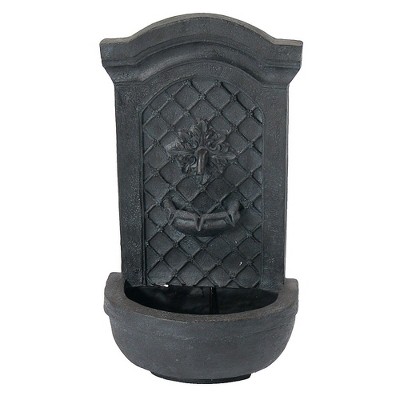 Sunnydaze 31"H Solar-Powered Polystone Rosette Leaf Outdoor Wall-Mount Fountain, Lead Finish