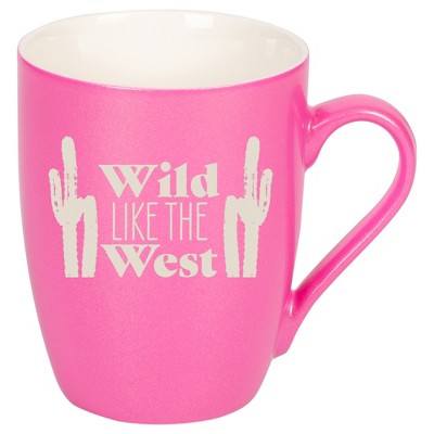 100 North Cactus Design 10 Ounce Pink Metallic Finish, Comfortably Fits Your Hands, New Bone China Coffee Tea Cup Mug, Wild Like The West