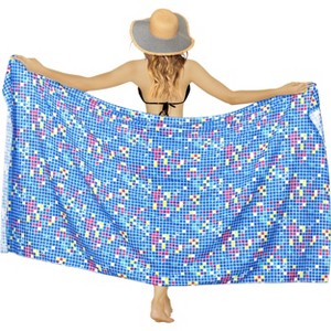 LA LEELA Women's Bikini Beach Wrap Cover up Swimwear Skirt Bathing suit Summer Wraps Sarong Swimsuits for Women One Size Blue, Geometric - 1 of 4