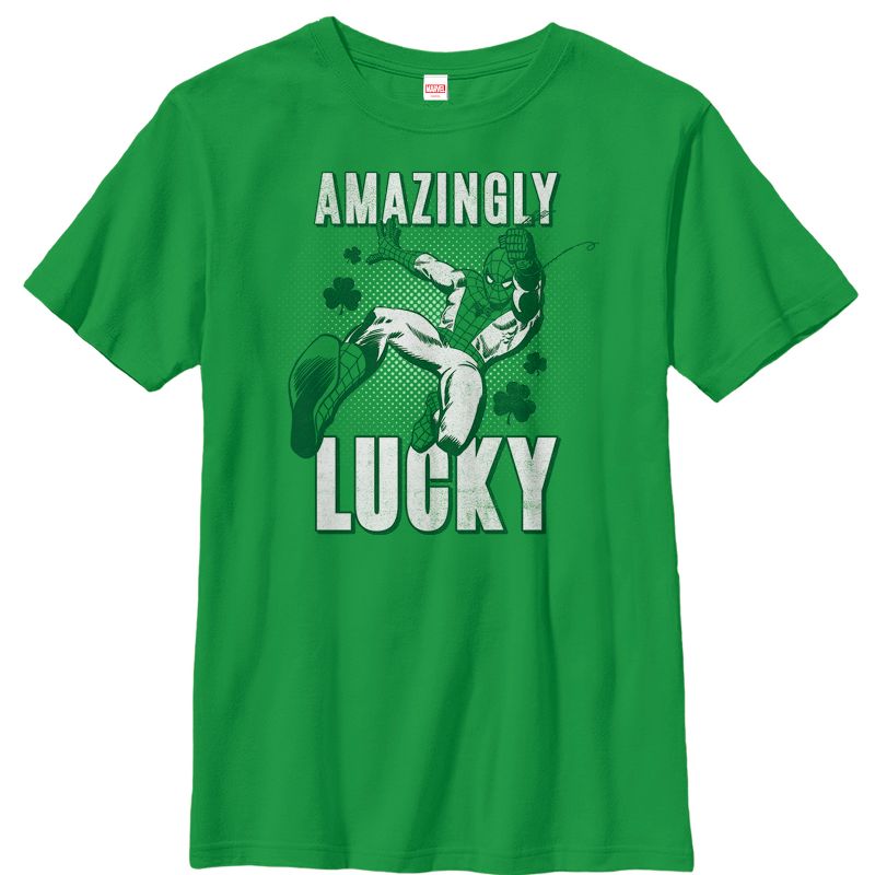 Boy's Marvel St. Patrick's Day Spider-Man Amazingly Lucky T-Shirt, 1 of 4