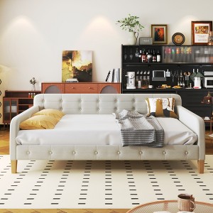 GDFStudio Purtell Modern Tufted Upholstered Linen Daybed with Solid Wood Frame - 1 of 4