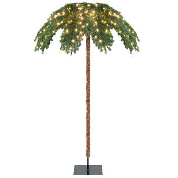 Tangkula 6 ft Led Lighted Christmas Palm Tree Pre-lit Artificial Palm Tree w/250 Led Lights & Metal Base Tropical Style Hinged Christmas Tree