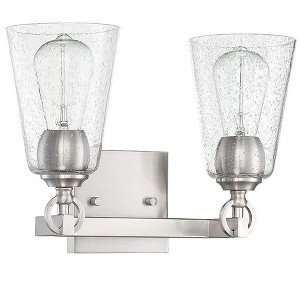 Sunset Lighting Arden 2-Light Vanity, Clear Seedy Steel Round Glass Bright Satin Nickel Finish - 1 of 4
