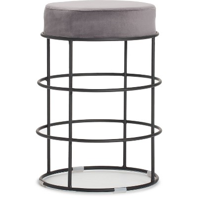 Leone Velvet Upholstered Vanity Stool Black/Gray - Adore Decor