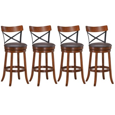 Set of 4 Walnut Swivel Bar Stools with Metal Backrest