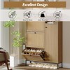 3-Tier Rattan Shoe Cabinet with Flip Drawers and Adjustable Shelves,  Top Grate, Narrow Shoe Storage Organizer for Entryway, Hallway, or Bedroom - 4 of 4