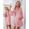 Coolmee Women's Maternity Midi Dress V Neck Long Sleeve Button Loose Pregnant Flowy Dress with Pocket - 3 of 4