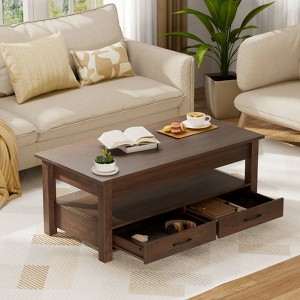 Greenstell Vintage solid wood gas pressure lift coffee table with drawers and hidden compartments for storage - 1 of 4