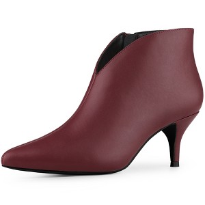 Allegra K Women's V-Shape Cutout Pointy Toe Stiletto Heels Ankle Booties - 1 of 4