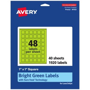 Avery Bright Green Paper Labels, 1" x 1" Square - 1 of 4