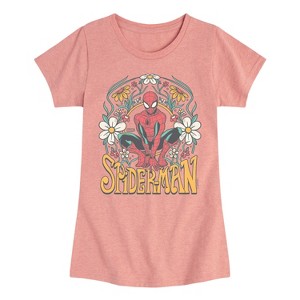 Girls' - Marvel - Spider-man Florals Fitted Short Sleeve Graphic T-Shirt - 1 of 4