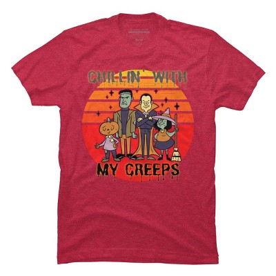 Men's Design By Humans Chillin with my creeps 80's style halloween characters By MerchHQ T-Shirt