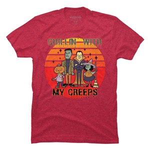 Men's Design By Humans Chillin with my creeps 80's style halloween characters By MerchHQ T-Shirt - 1 of 4