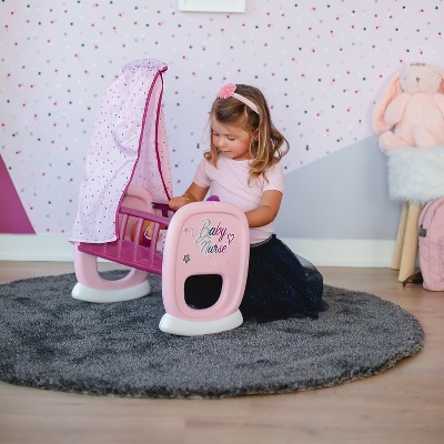 Pink and Purple Plastic Baby Doll Nurse Cradle with Canopy