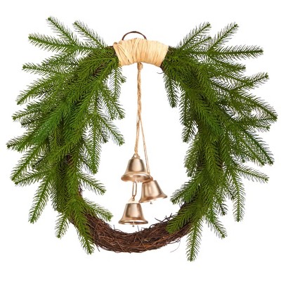 Nearly Natural 24” Holiday Christmas Pine and Bells Wreath