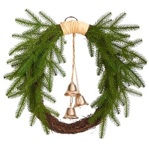 Nearly Natural 24” Holiday Christmas Pine and Bells Wreath - 1 of 4