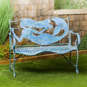 Evergreen Beautiful Springtime Colorful Mermaid Shaped Metal Garden Bench - 43x20x36 in - 1 of 4