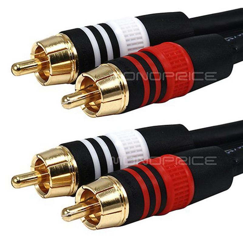 Monoprice Premium Two-Channel Audio Cable - 6 Feet - Black | 2 RCA Plug to 2 RCA Plug 22AWG, Male to Male, 2 of 3