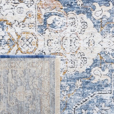 Ivory and Blue Rectangular Oriental Synthetic Area Rug 8' x 10'