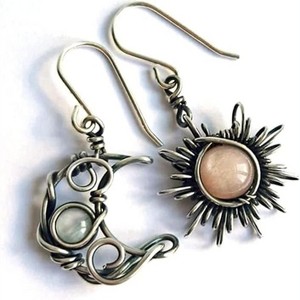 Retro Sun Moon Earrings & Necklace Moonstone Asymmetric Boho style Earrings for Women Jewelry - 1 of 4