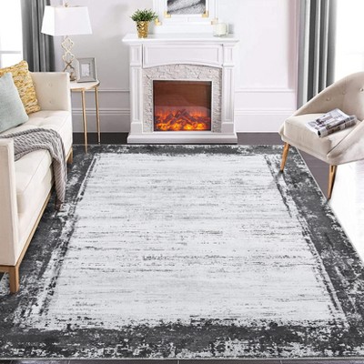 Modern Bordered Area Rugs for Bedroom Machine Washable Living Room Rug