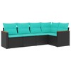 5 Piece Patio Sofa Set with Cushions Black Poly Rattan vidaXL - 2 of 3