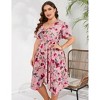 Garvee Women Plus Size Wrap V Neck Midi Dress Short Sleeves High Waist Irregular Hem Summer Casual Dress - 2 of 4