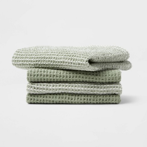 PACK OF WAFFLE COTTON CHRISTMAS KITCHEN TOWELS (PACK OF 2) - Green / Ecru