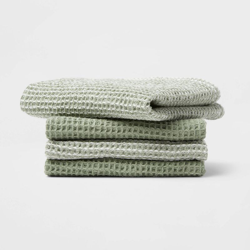 12&#34; x 12&#34; Cotton Waffle Dishcloths with Hemming Pack Green - Threshold&#8482;, 1 of 5