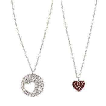 FAO Schwarz Fine Silver Heart Pendant with CZ Stone Accents Necklace Set