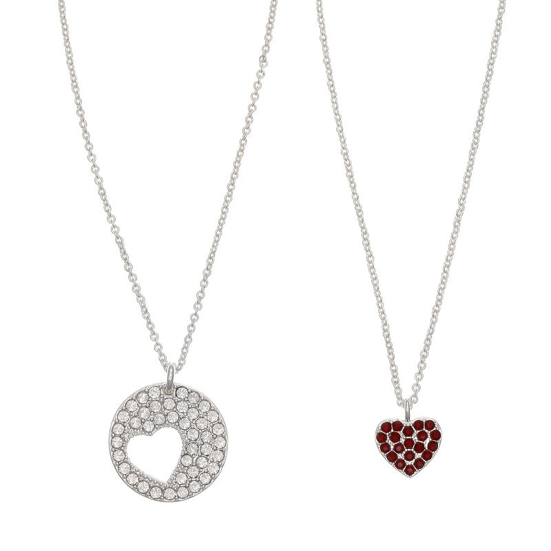 FAO Schwarz Fine Silver Heart Pendant with CZ Stone Accents Necklace Set, 1 of 4