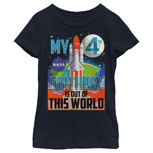 Girl's NASA My 4th Birthday Is Out Of The World Poster T-Shirt - 1 of 3