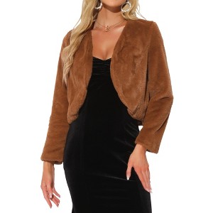 INSPIRE CHIC Women's Long Sleeve Open Front Cropped Winter Faux Fur Jacket - 1 of 4