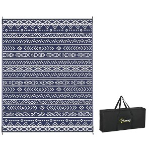 Outsunny Outdoor Patio Rug, Large Camping Carpet with Carrying Bag, 8' x 10' Waterproof Plastic Straw, Reversible, Blue & White Geometric - 1 of 4