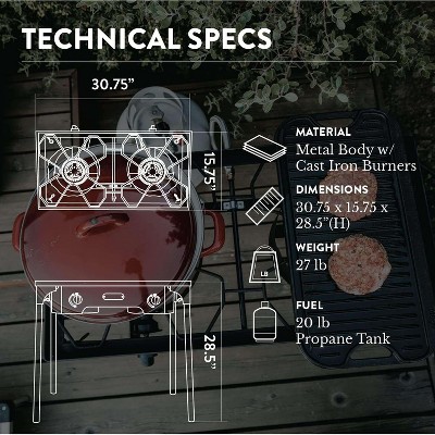 GasOne Propane 2 Burner Camp Stove with Windscreen Outdoor High Pressure with Adjustable PSI Regulator and 4ft Steel Braided Hose With Removable Legs