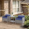 Outsunny 3 Piece Patio Furniture Set w/ Cushions, PE Rattan Wicker Outdoor Table And Chairs Conversation Set w/ 2-Tier Glass Top Coffee Table - 3 of 4