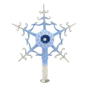 Morawski 12 Inch Ice Blue snowflake Tree Topper Glass Glitter Reflector Finial 17726 14.25 In Ice Blue Snowflake Tree Topper Christmas Finial, - 1 of 3