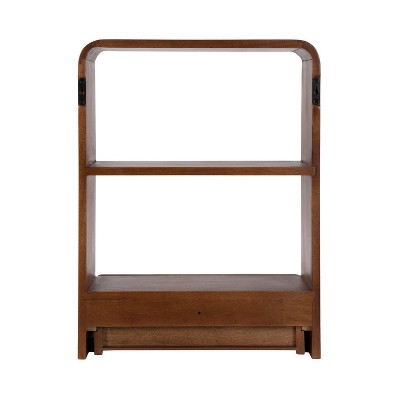 Walnut Brown Mango Wood Floating Wall Shelf with Drawer