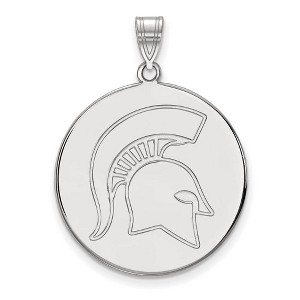 Black Bow Jewelry 10k White Gold Michigan State Spartans NCAA Extra Large Pendant - 1 of 3