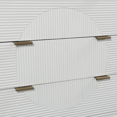 Milo Satin White 3-Drawer Chest with Copper Accents