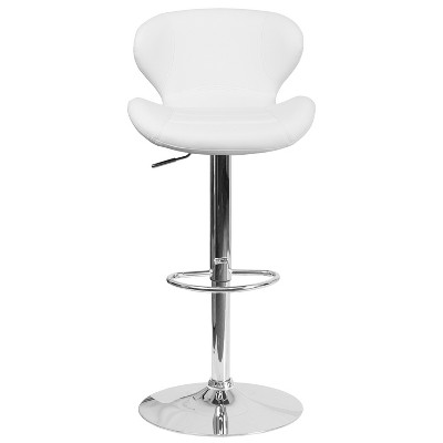 Curvaceous White Vinyl and Chrome Adjustable Saddle Barstool