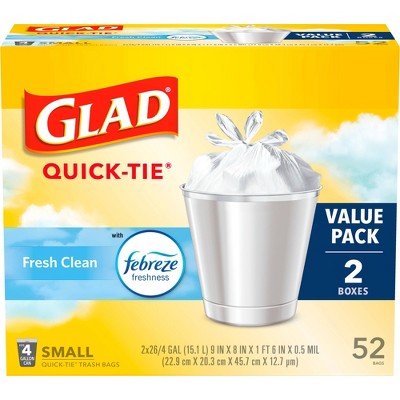 Glad Medium Quick Tie Trash Bags OdorShield 8 Gallon White Trash