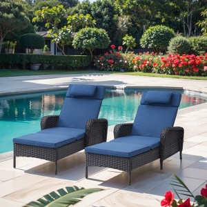 Buenhomino Outdoor Chaise Lounge Chairs Set, Set of 2 Wicker Patio Reclining Chairs with Adjustable Backrest and Cushion, Rattan Lounger for Pool - 1 of 4